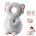 Baby Head Protector Backpack Adjustable Baby Head Protection Backpack with Baby Knee Pads for Walking & Crawling Soft Breathable and Wearing Safety Baby Head Protector - Grey Elephant
